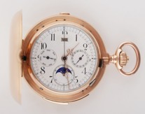 Zlatý chronograf s datumářem, lunárem a bitím