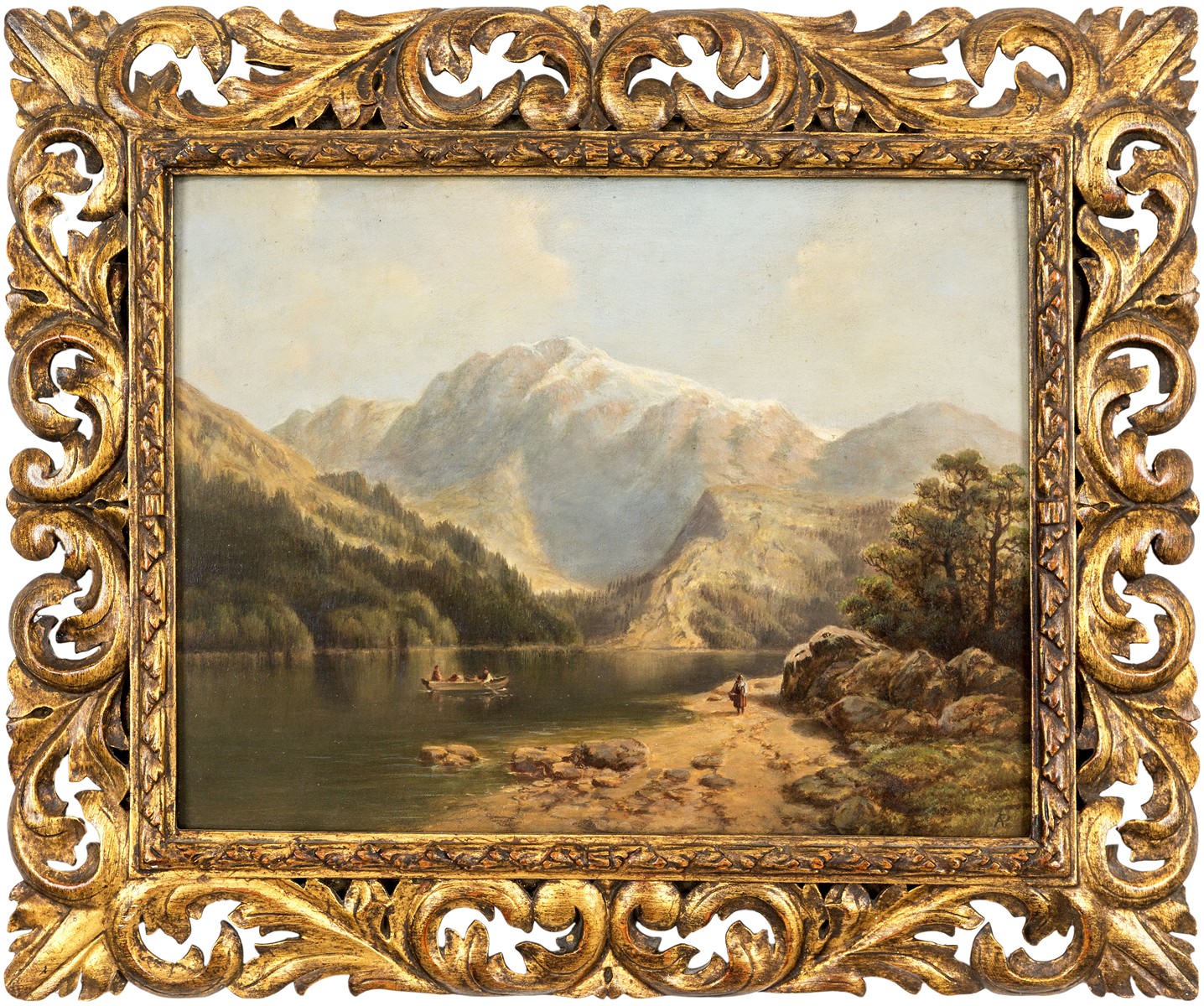 August Bedřich Piepenhagen - Horské jezero s loďkou