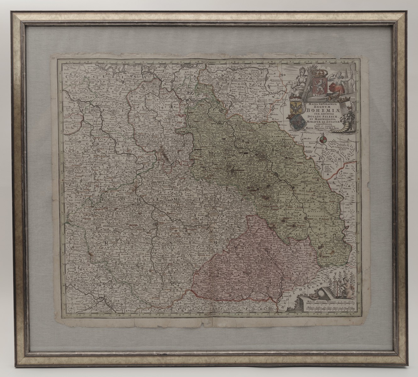 Mapa Čech, Moravy, Lužice a Slezska, Matthäus Seutter