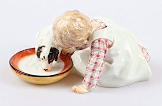 Meissen - Dítě s pejskem, Julius Konrad Hentschel - Německo