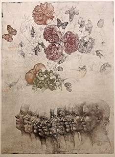 Jiří Anderle (1936) - Dívka, květiny, plody, slavík a motýli