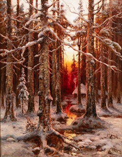 Julius Sergius von Klever (1850–1924)
Forest in winter at sunset