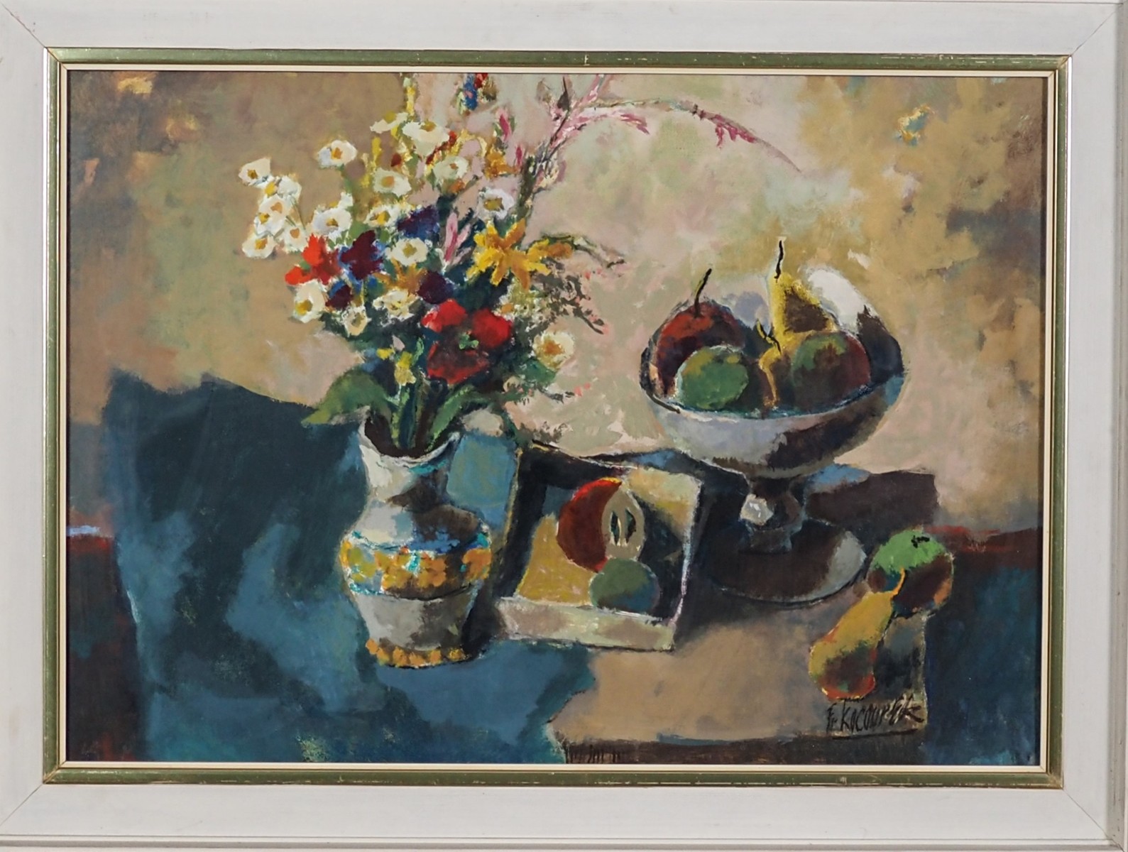 František Kocourek (1900-1988)  - Kytice a rozkrojené jablko