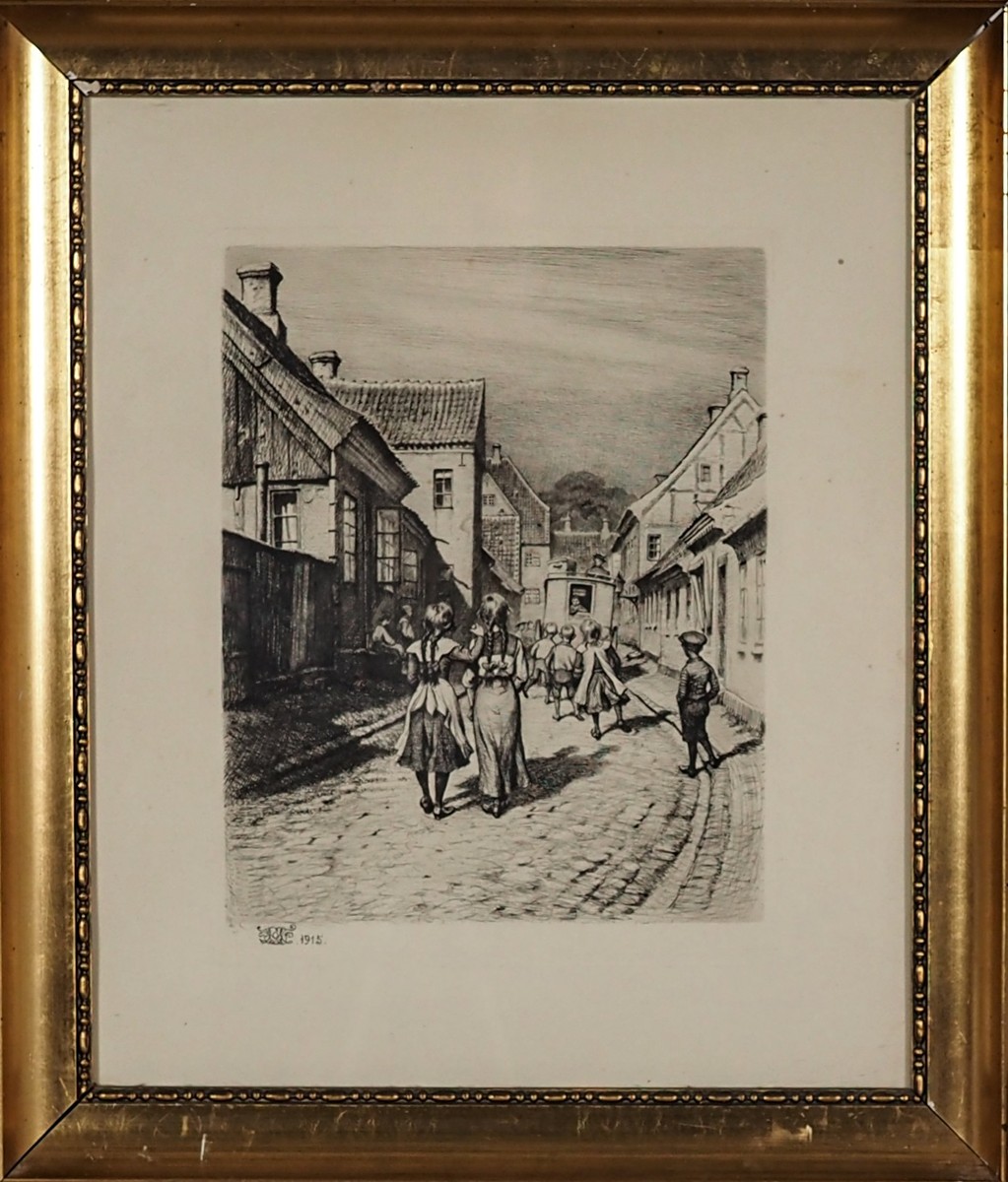 Peter Tom Petterson (1861 - 1926) - Městská scenérie s dětmi