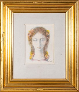 Ludmila Jiřincová (1912 - 1994) - "Ozdobená žena" - Portrét dívky s květinami ve vlasech
