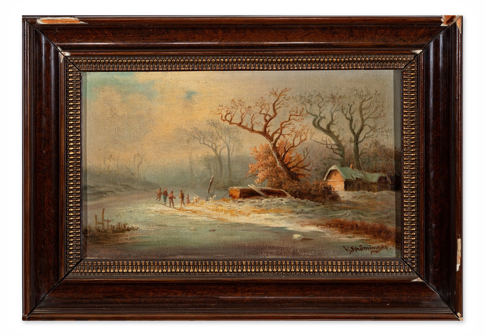 Vilém Ströminger (1845 - 1901) - Zimní krajina s figurální stafáží