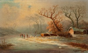 Vilém Ströminger (1845 - 1901) - Zimní krajina s figurální stafáží