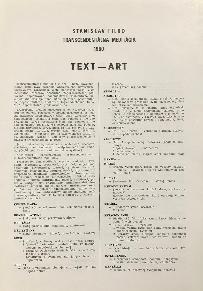 Stano Filko - Transcendentálna meditácia - TEXT ART