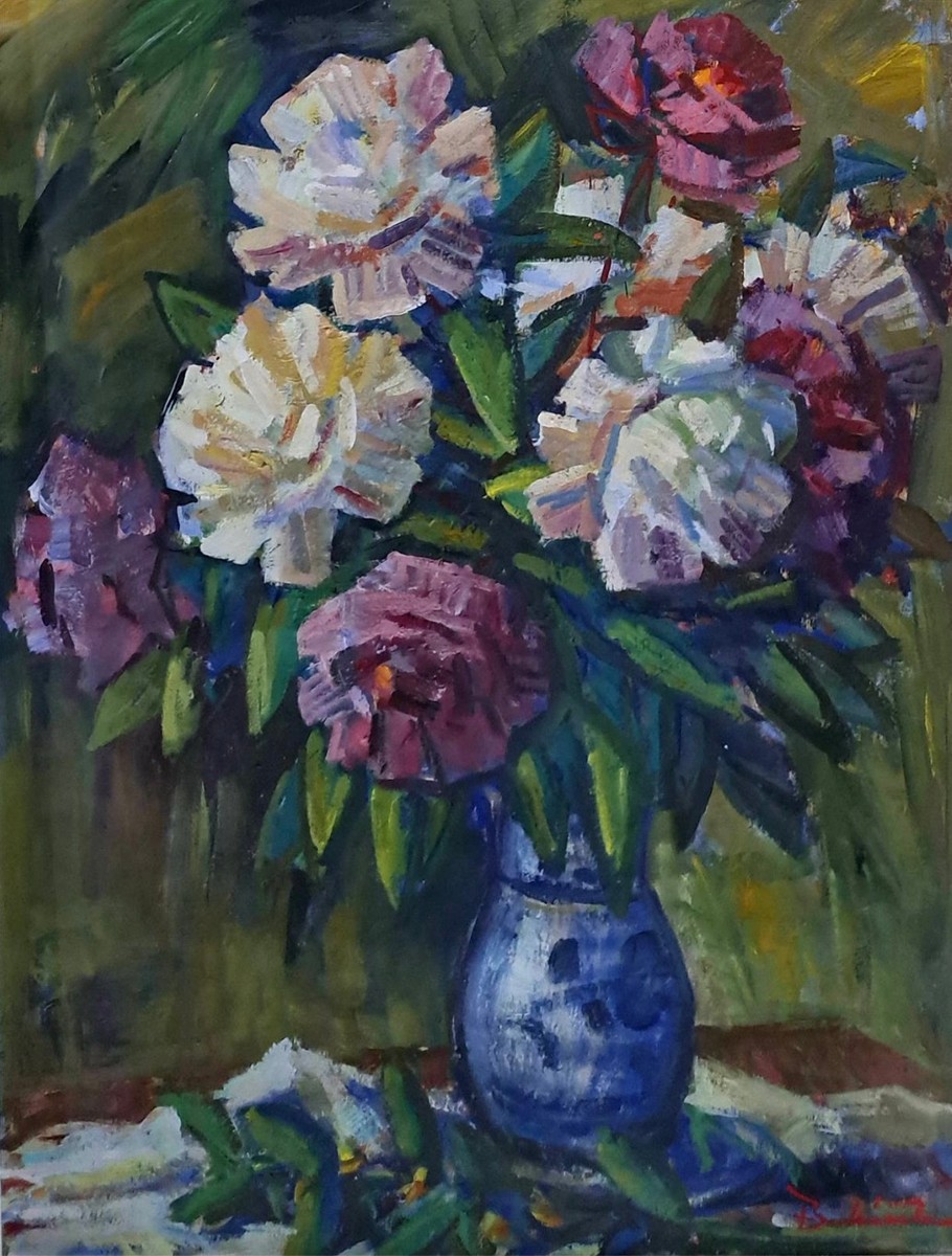 František Bukáček (1910 - 1988) - Kytice bílých a růžových růží