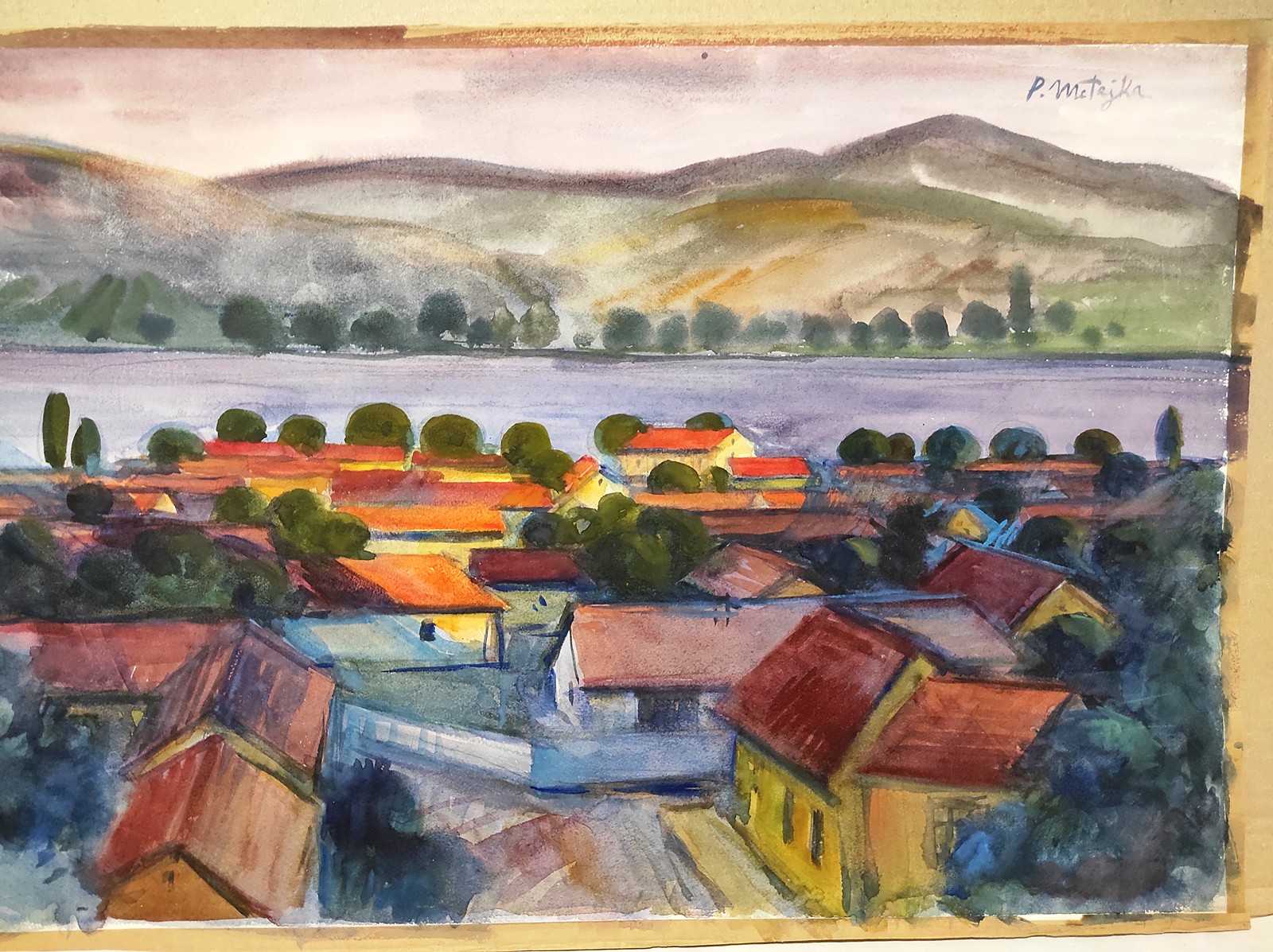 Peter Matejka (1913 - 1972) - Perspektíva dediny s riekou