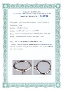 Platinový prsten s diamantem, Tiffany & Co., původní etuje