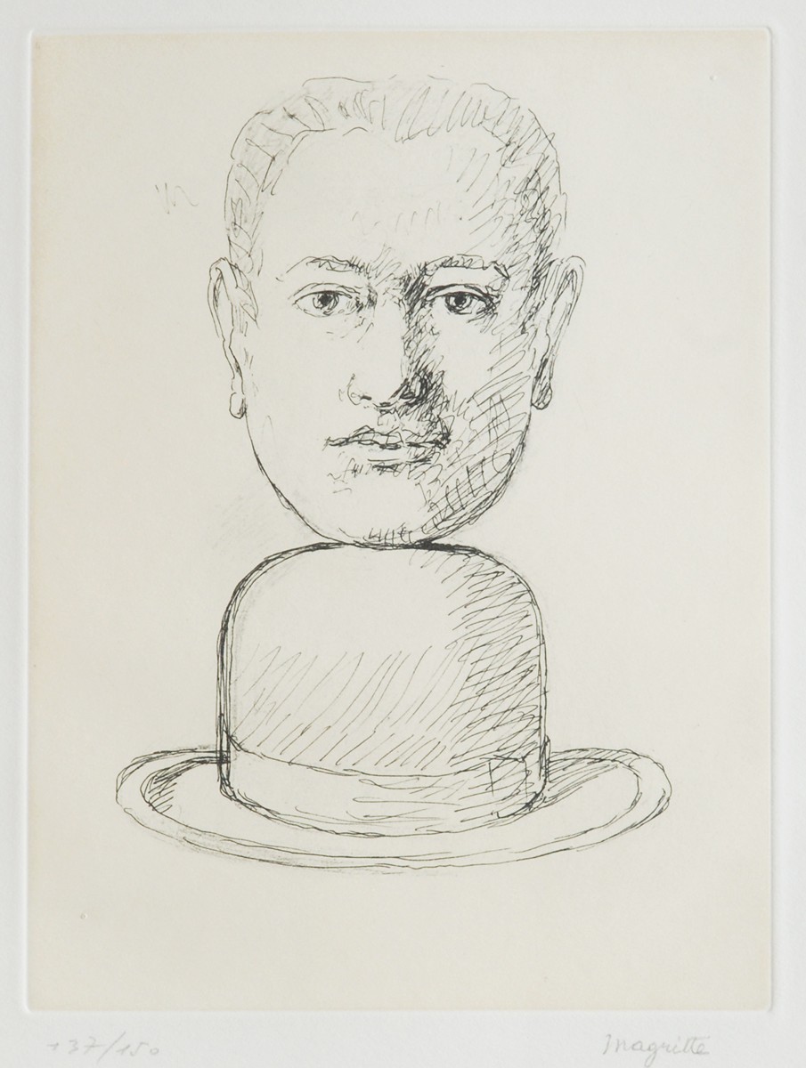 René Magritte - Hlava s buřinkou (Bez názvu)