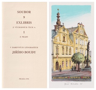 Jiří Bouda (1934 - 2015) - Soubor 9 exlibris z Východních Čech a 1 z Prahy v barevných litografiích
