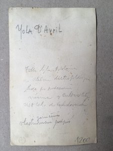 D'Avril Yola - podpis na pohlednici
