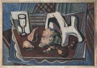 Alfred Justitz (1879 – 1934) - Zátiší se sklenicí a převrženou mísou