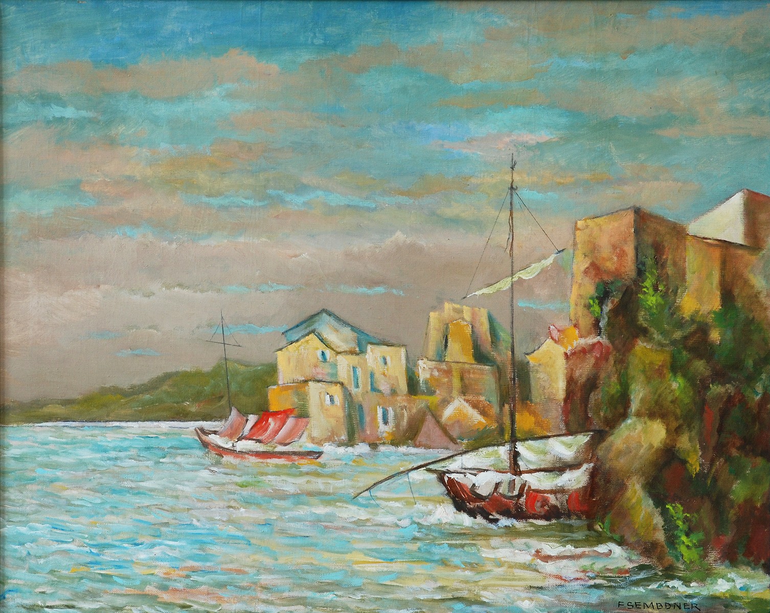 František Sembdner (1910 - 1977) - Plachetnice při pobřeží