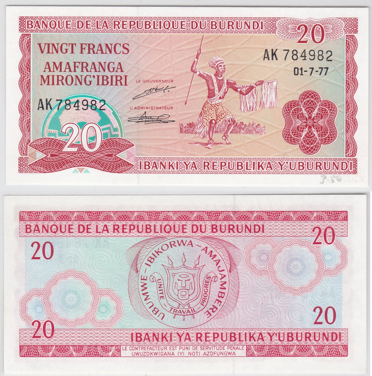 Burundi 20 Francs 1977