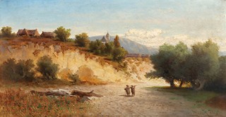 Julius Eduard Mařák (1832 - 1899) - Krajina s písčitou strání a figurální stafáží