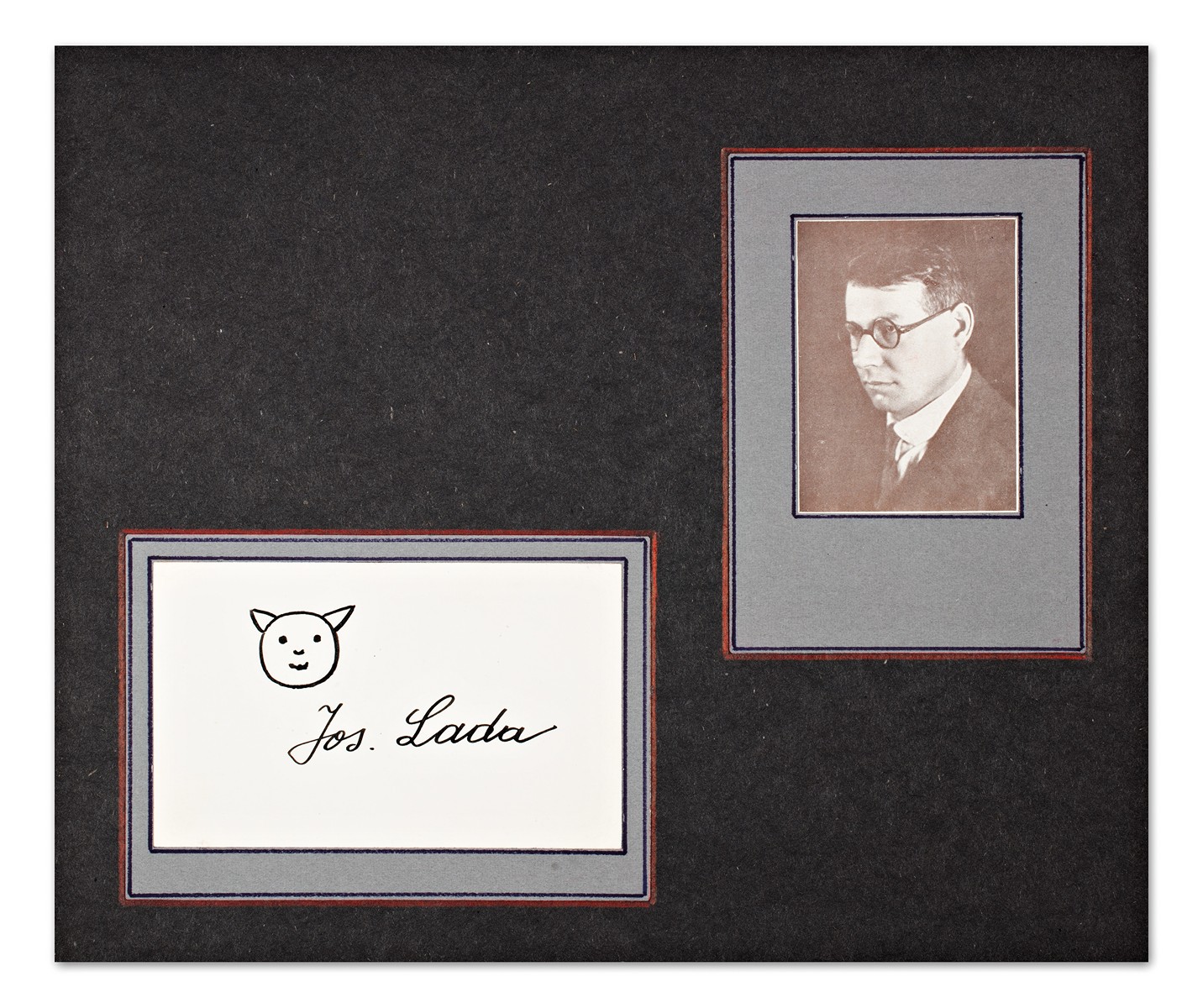 Josef Lada (1887 - 1957) - Vlastnoručně psaný autogram s kresbou