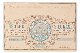 Viktor Barvitius - Pokladní lístek spolku sv. Lukáše s podpisem Viktora Barvitia