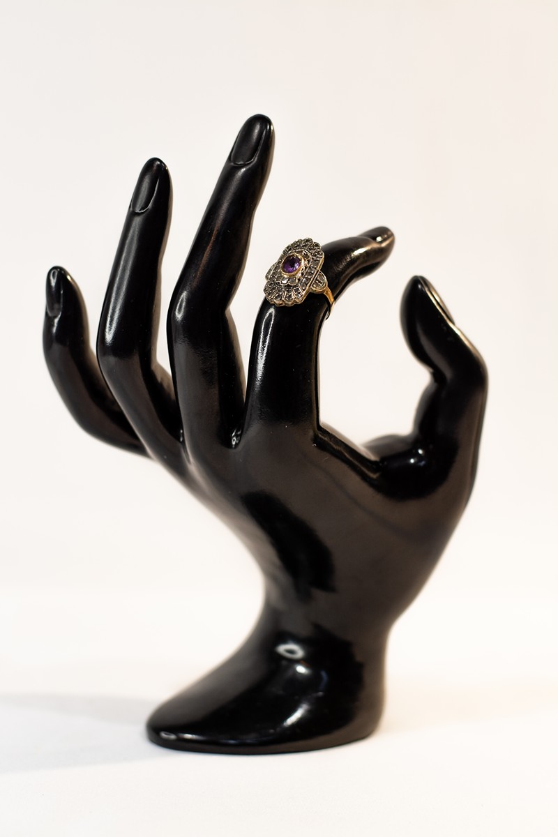 14 kt. Zlato, stříbro - Prsten - 0,30 ct Ametyst - Diamanty