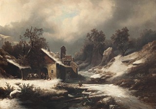 Kautský Jan Václav (1827 - 1896) - Zimní krajina s kovárnou