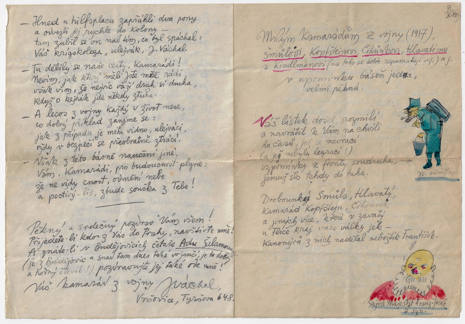 Josef Váchal (1884 - 1969) - Milým kamarádům z vojny (1917) / Josef Váchal, Vršovice