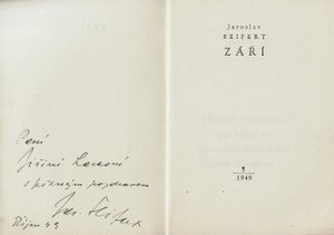 Jaroslav Seifert (1901 - 1986) - Září / Jaroslav Seifert (podpis)