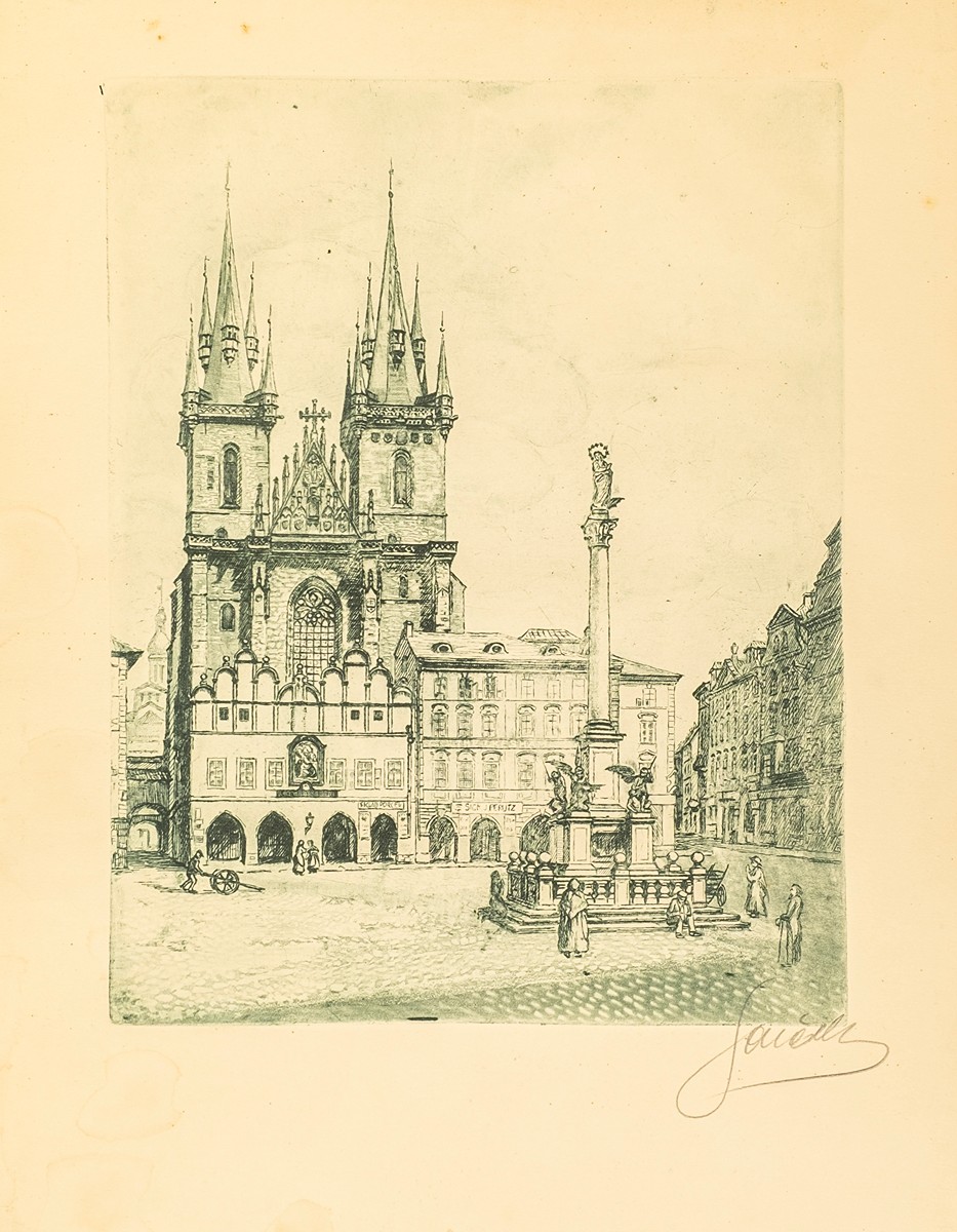 Václav Souček (1887 – 1941) - Týnský chrám a morový sloup na Staroměstském náměstí