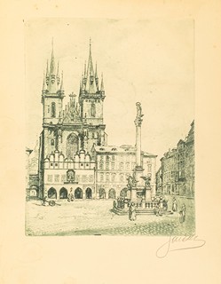Václav Souček (1887 – 1941) - Týnský chrám a morový sloup na Staroměstském náměstí