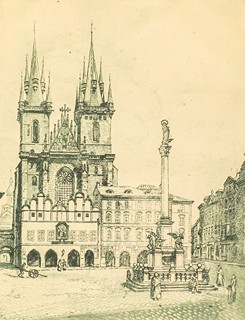 Václav Souček (1887 – 1941) - Týnský chrám a morový sloup na Staroměstském náměstí
