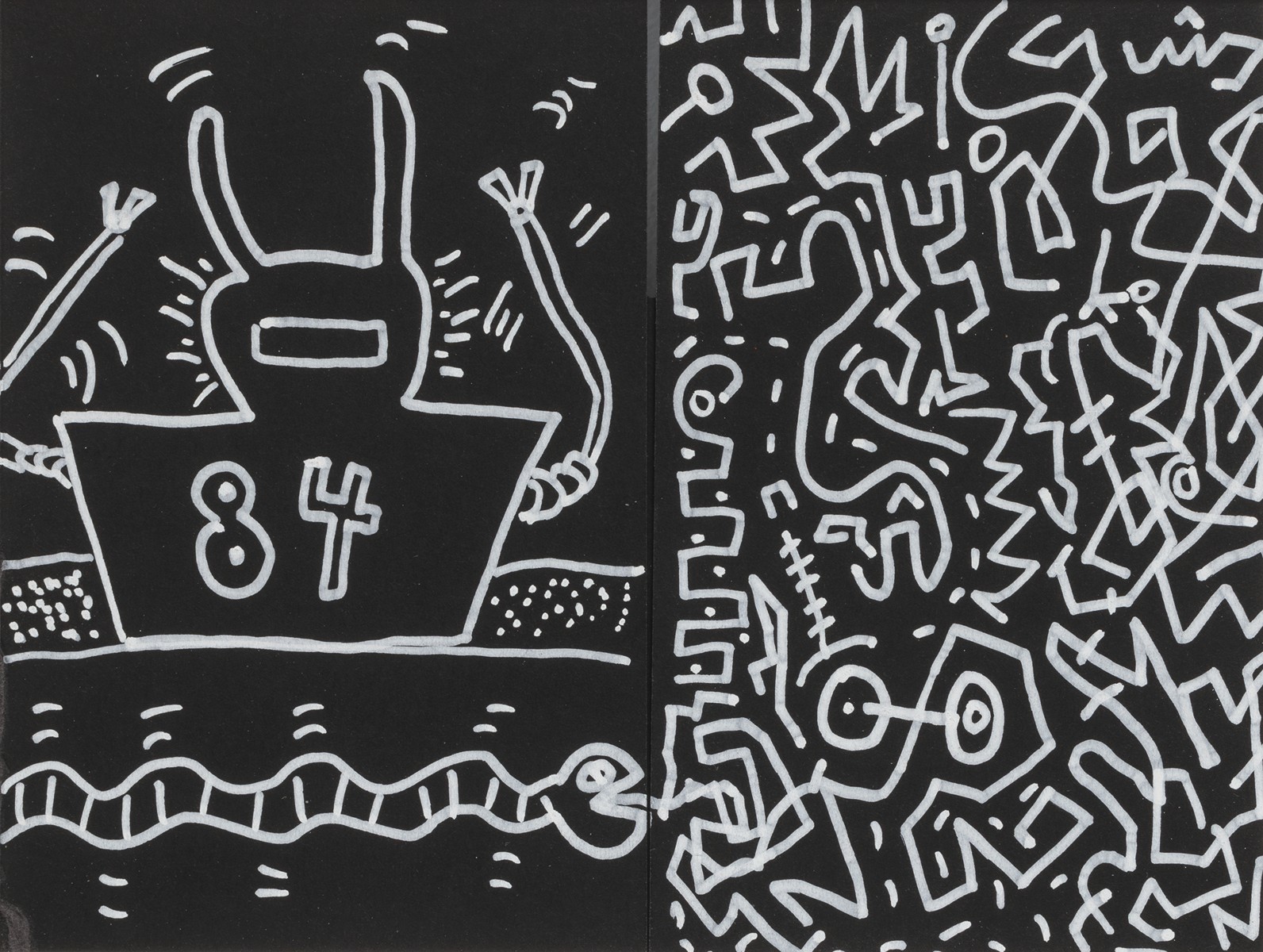 Keith Haring (1958 - 1990) - Untitled (Robot and Snake)