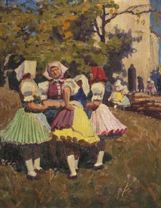 Jozef Teodor Mousson (1887 - 1946) - Pred omšou (v pôvodnom ráme v štýle Art deco)