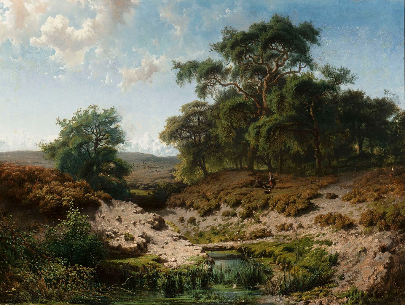 Paul Joseph Constantin Gabriël (1828 – 1903) - Wooded Landscape with Watercourse and Staffage Figures