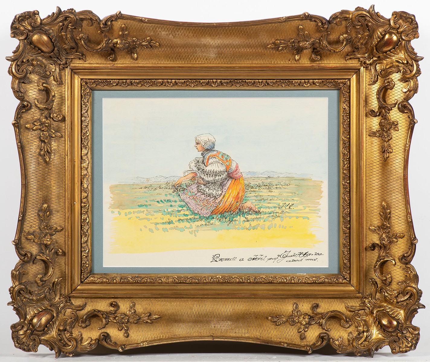 Joža Uprka (1861-1940) - Girl, kneeling on a field