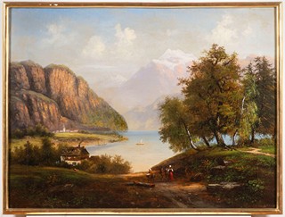 Painter 19th century - Mountain landscape with lake