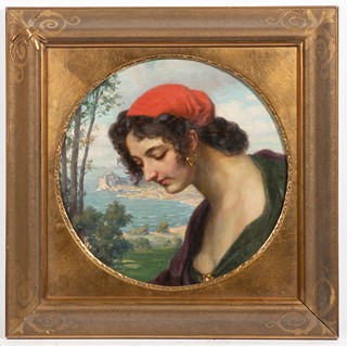 Austrian painter 19th century - Young woman in southern landscape