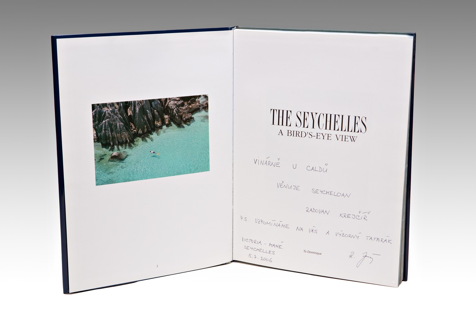 Radovan Krejčíř (1968) - Originální dedikace Radovana Krejčíře v knize Seychelles
