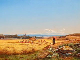Antonín Liehm (1817 - 1860) - Krajina s kostelem v Jeníkově u Teplic