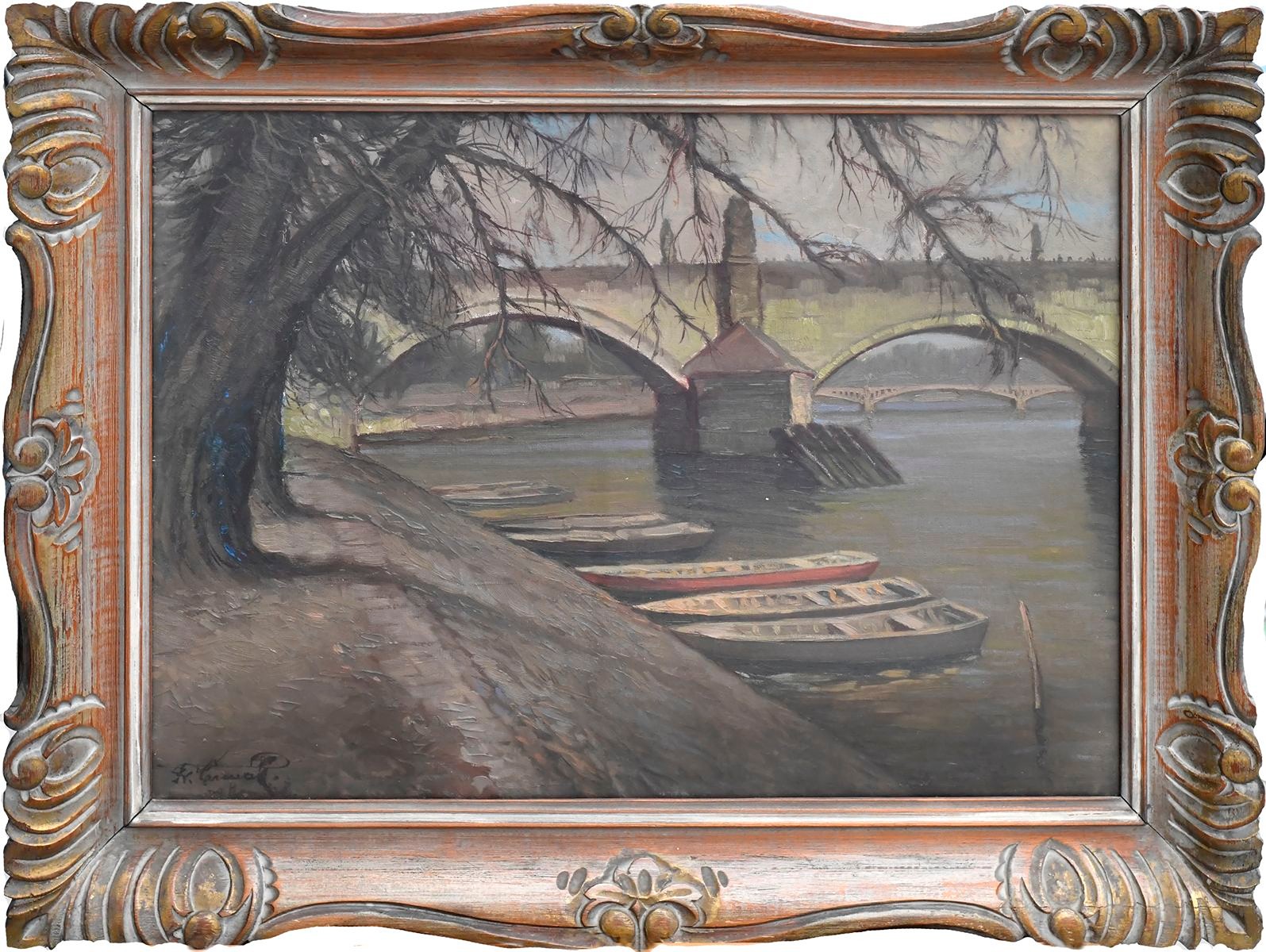 František Čermák (1904) - Na Kampě - pramice u Karlova mostu