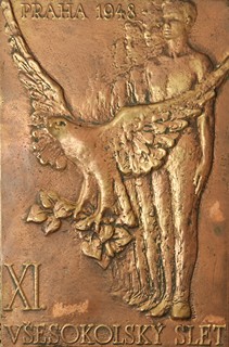 V. David (Vladimír ? 1921-2016) - Plaketa Slet 1948
