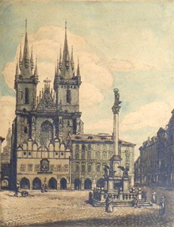 A. JOSEF SVOBODA (NAR. 1891) - MARIÁNSKÝ SLOUP PŘED TÝNSKÝM CHRÁMEM