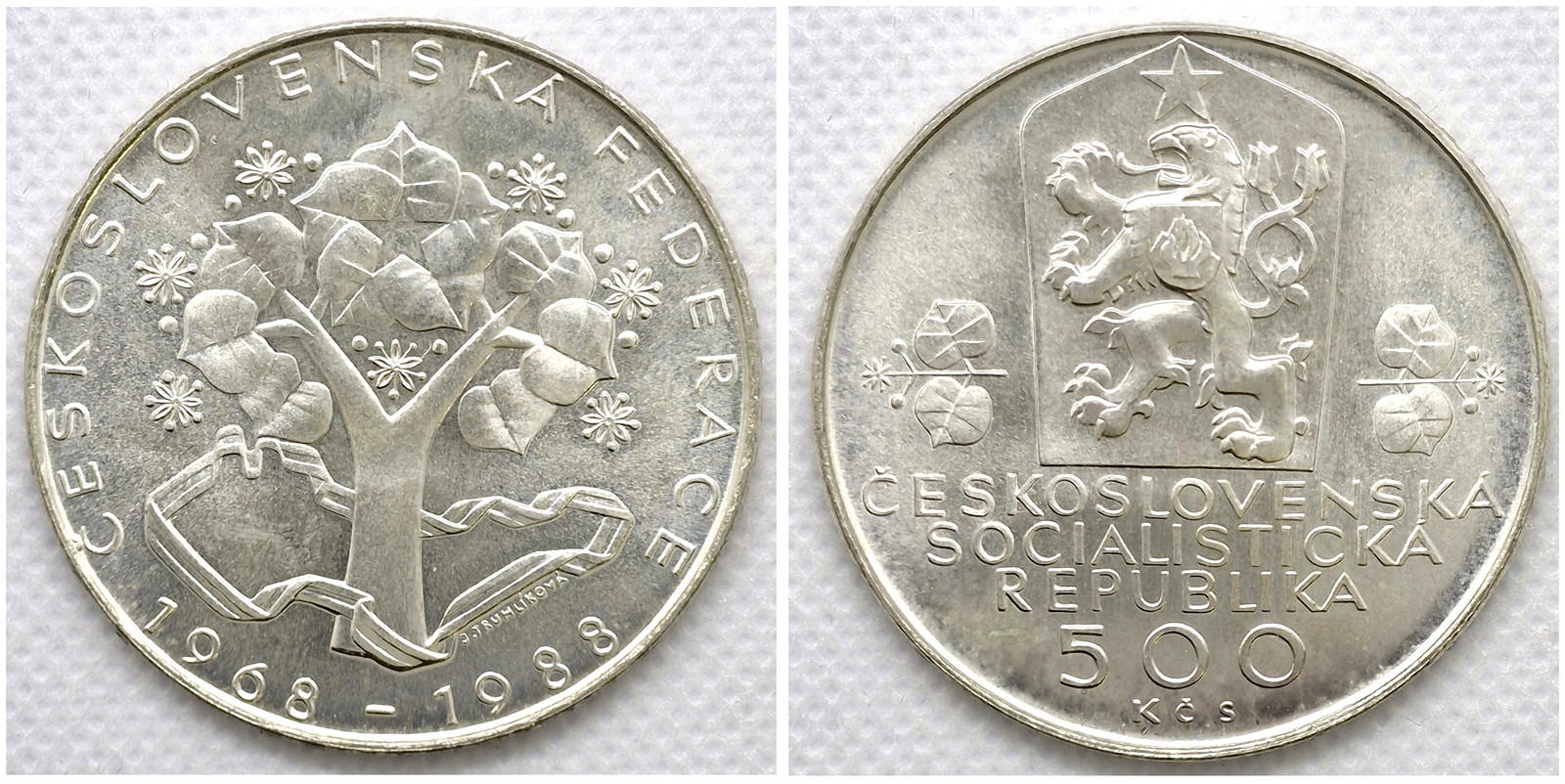 Stříbrná mince 500 Kčs ČESKOSLOVENSKÁ FEDERACE