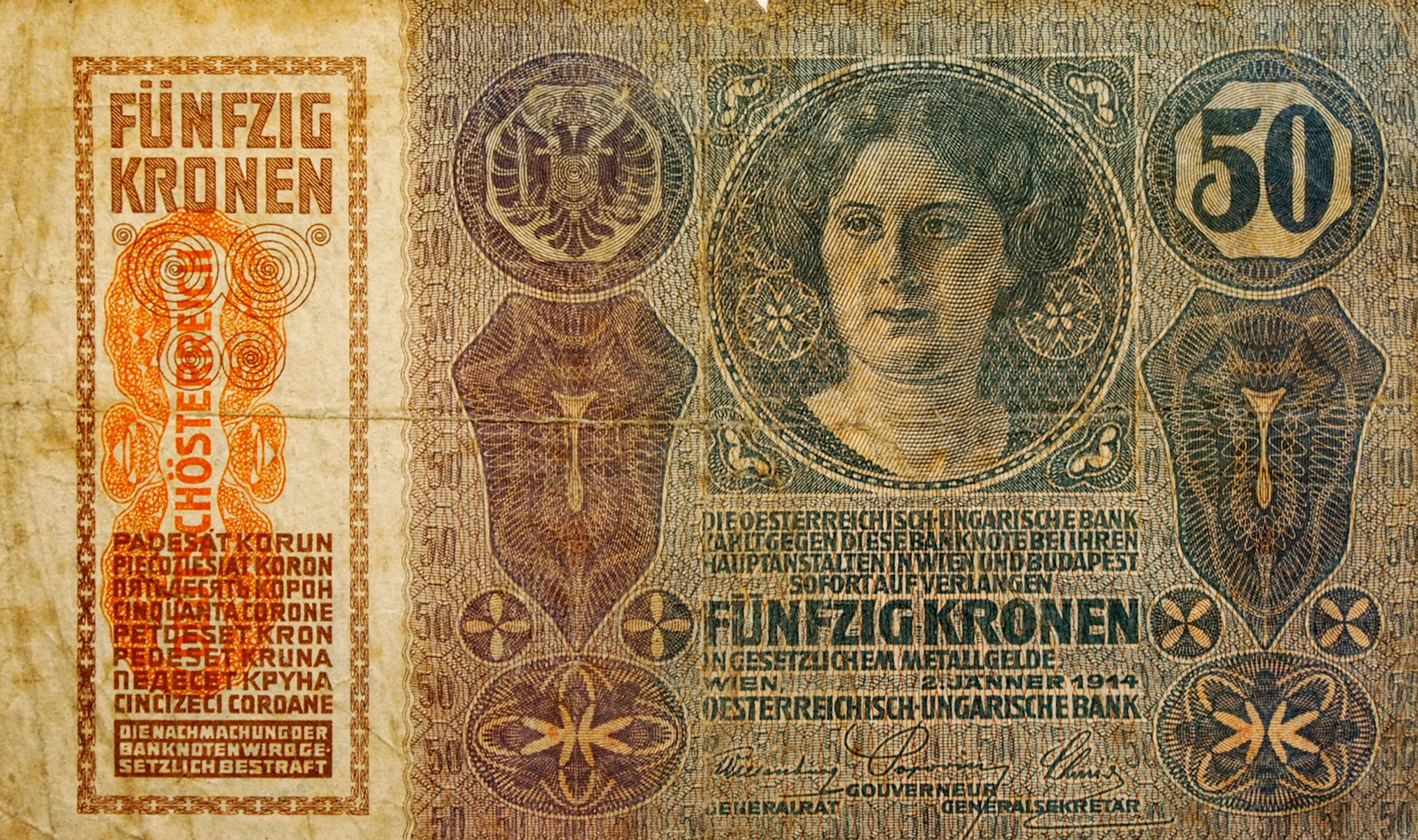 Bankovka 50 Kronen Korona 1914 Auction Fine Art Graphics Medals 