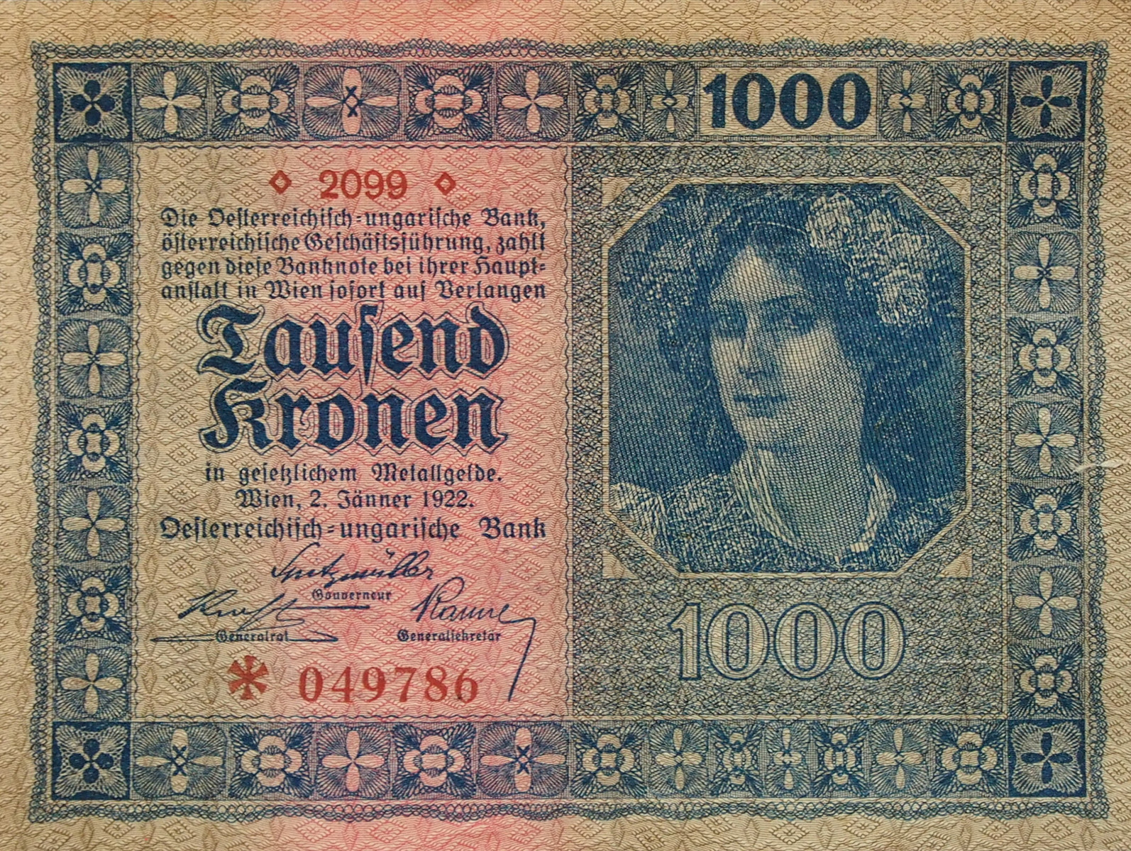Bankovka 1000 KRONEN 1922