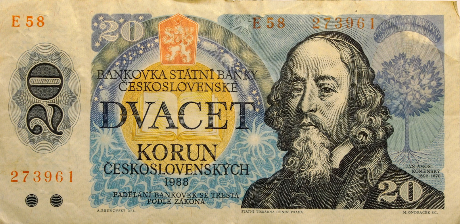 Bankovka 20 KORUN ČESKOSLOVENSKÝCH 1988