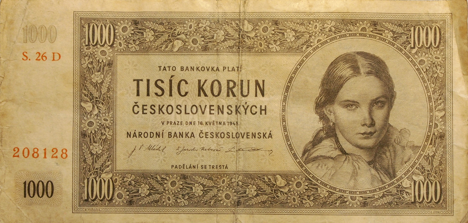 Bankovka 1000 KORUN ČESKOSLOVENSKÝCH 1945