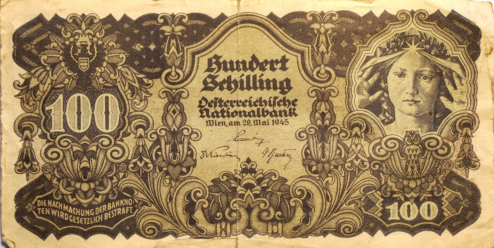Bankovka 100 SCHILLING ŠILINK 1945