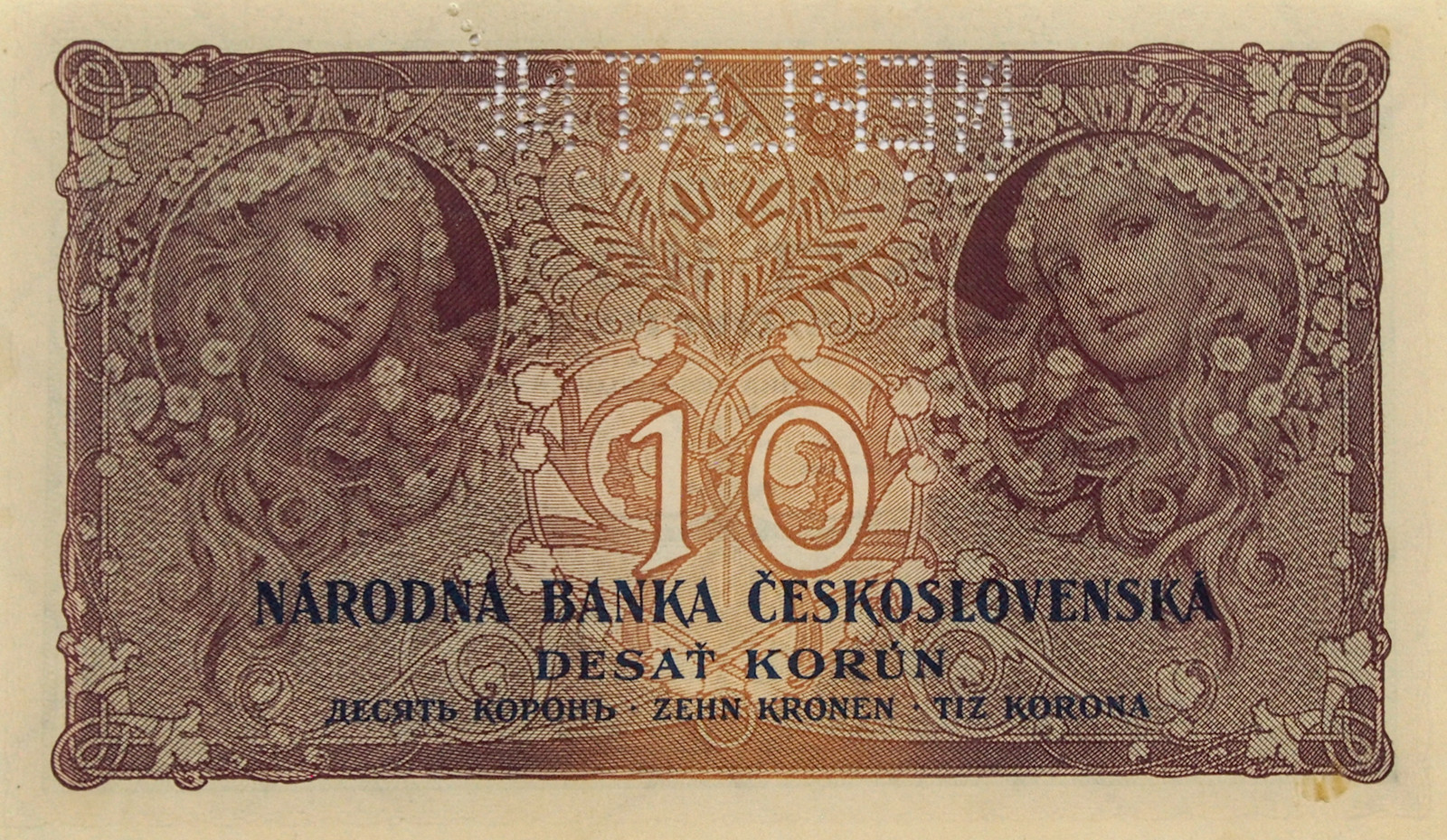 Bankovka NEPLATNÉ 10 KORUN ČESKOSLOVENSKO 1927