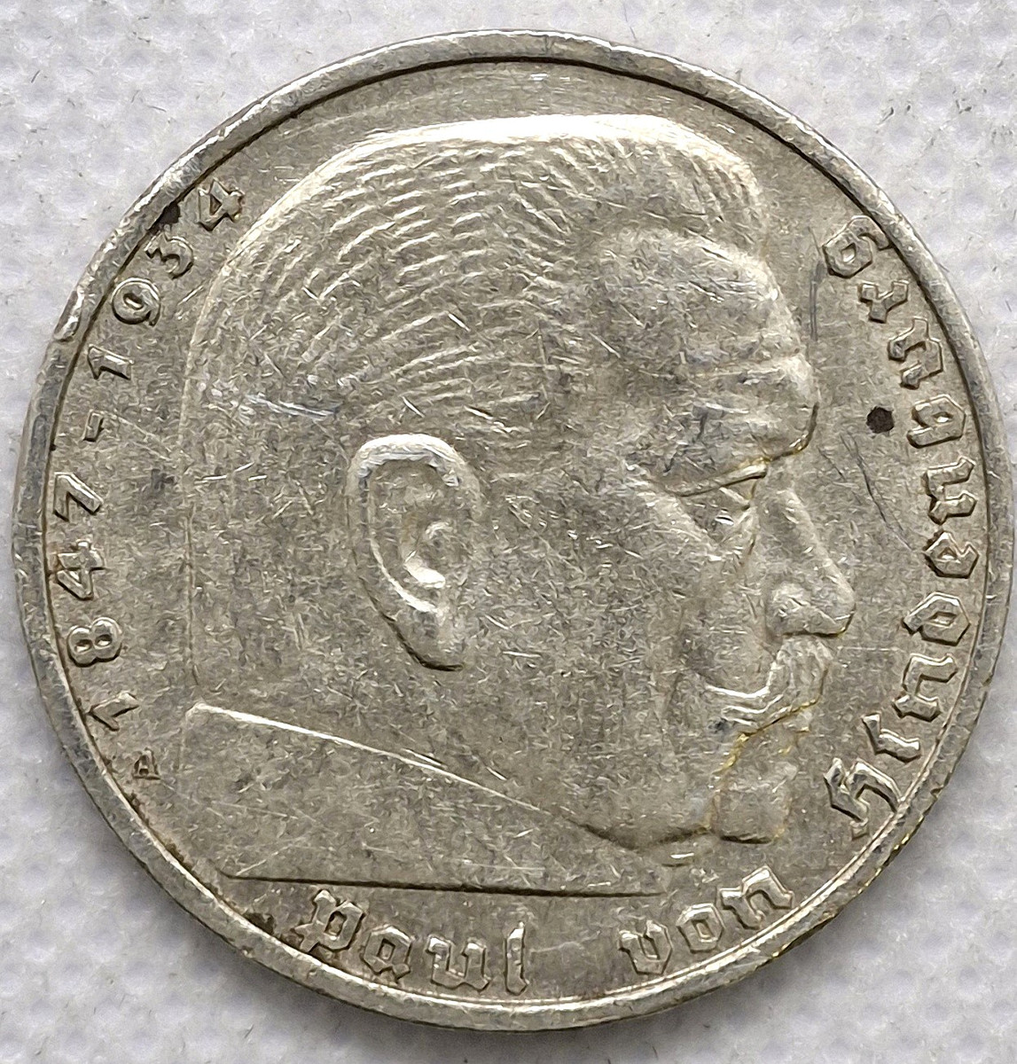 Stříbrná mince – Říšská 5 marka Paul Von Hindenburg 1939 A